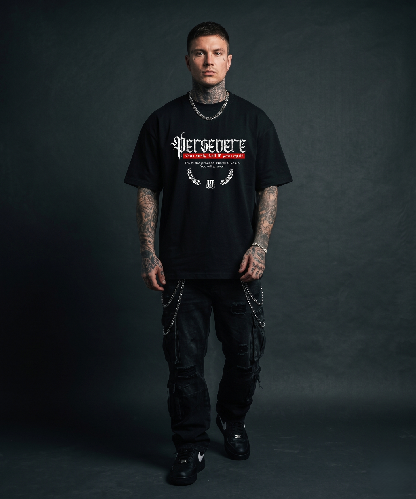 Persevere - Premium Oversized Front Print Drop Shoulder Cotton T-Shirt