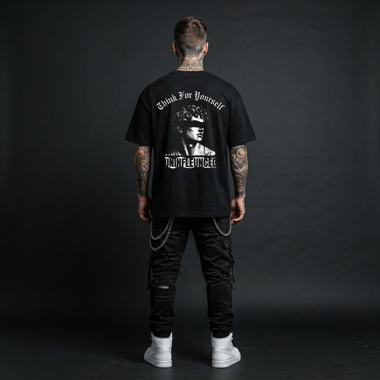 Think For Yourself - Premium Oversized Front + Back Print Drop Shoulder Cotton T-Shirt