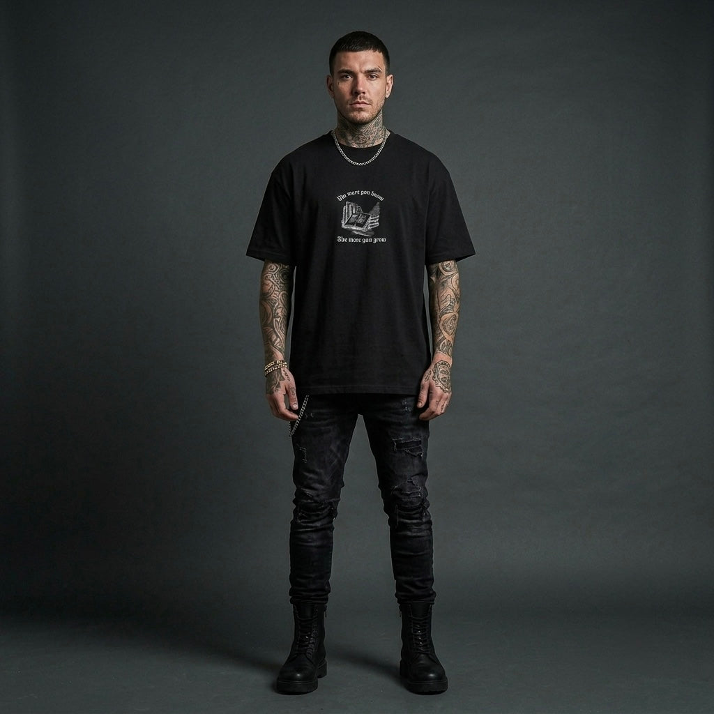 Knowledge Is Power - Premium Oversized Front + Back Print Drop Shoulder Cotton T-Shirt