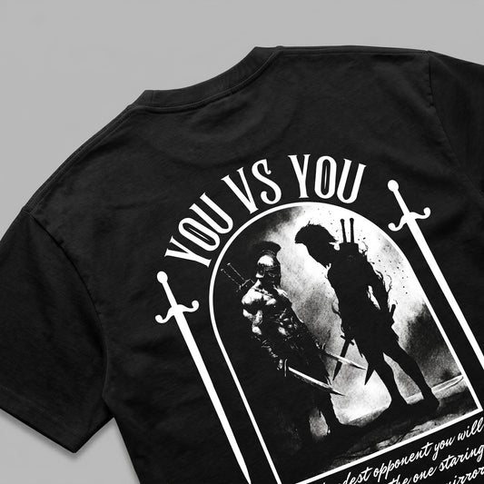 You vs You - Premium Oversized Front + Back Print Drop Shoulder Cotton T-Shirt