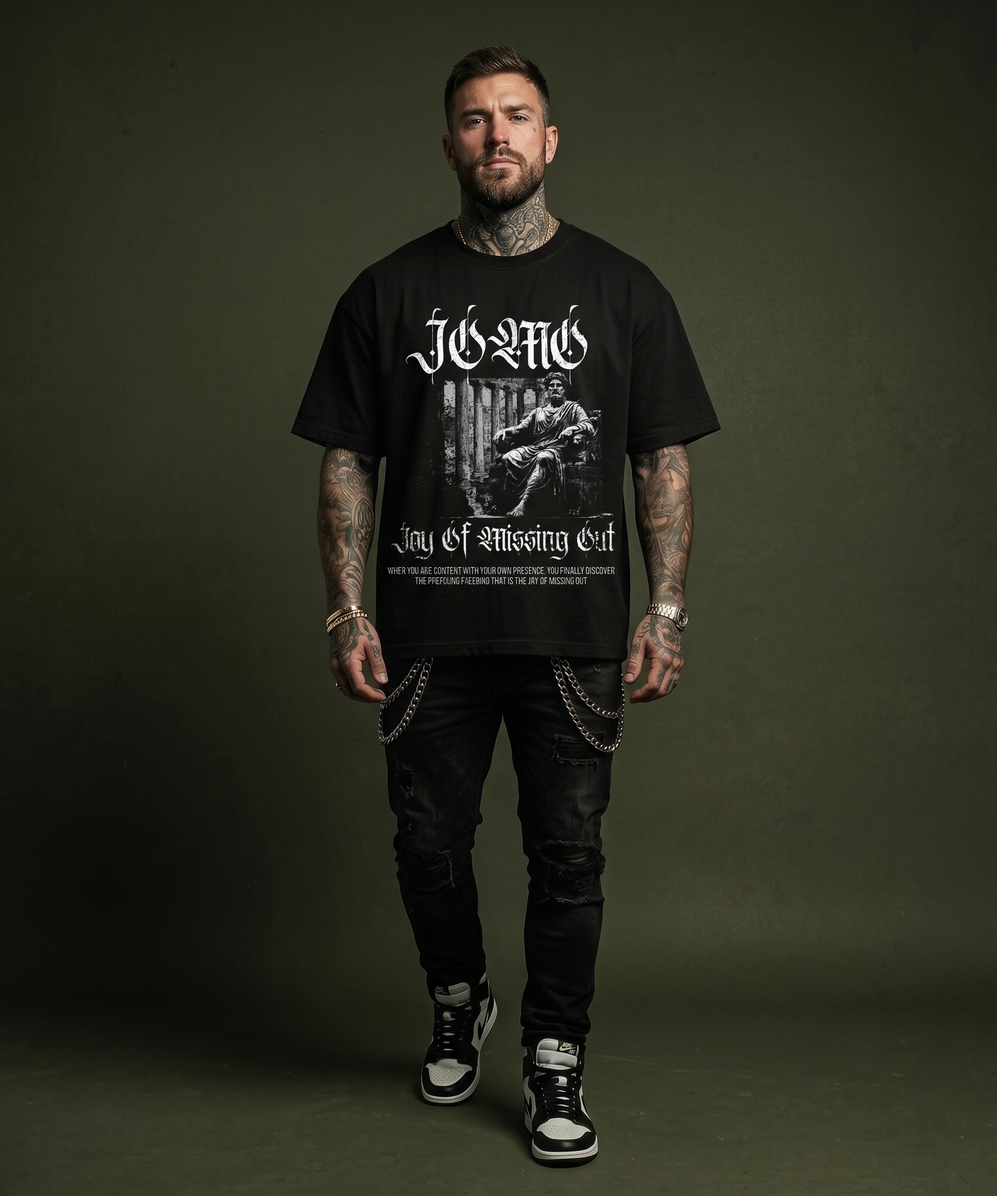 JOMO Joy Of Missing Out - Premium Oversized Front Print Drop Shoulder Cotton T-Shirt