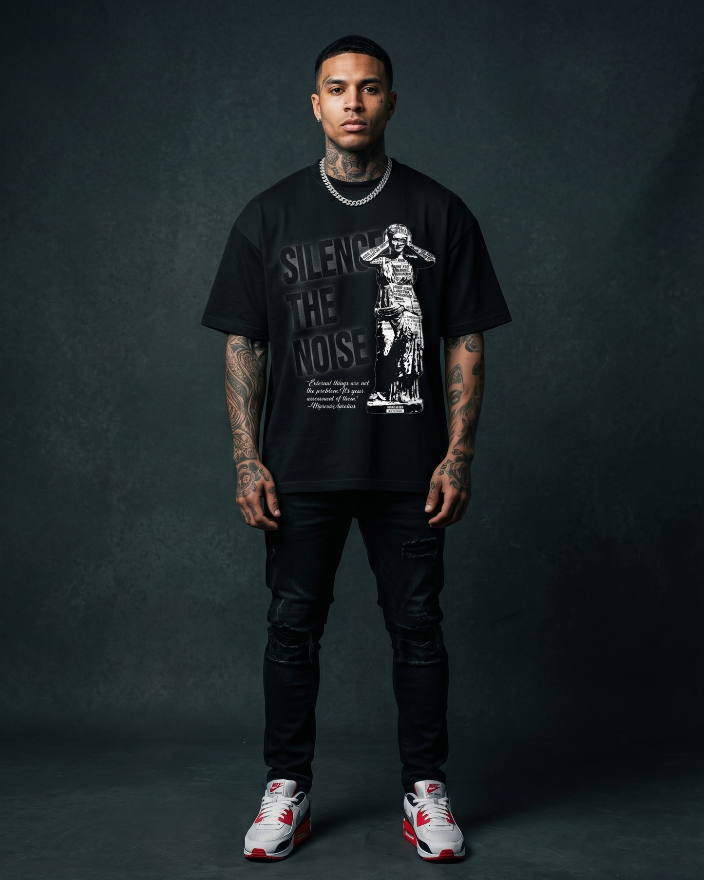 Silence The Noise - Premium Oversized Front Print Drop Shoulder Cotton T-Shirt