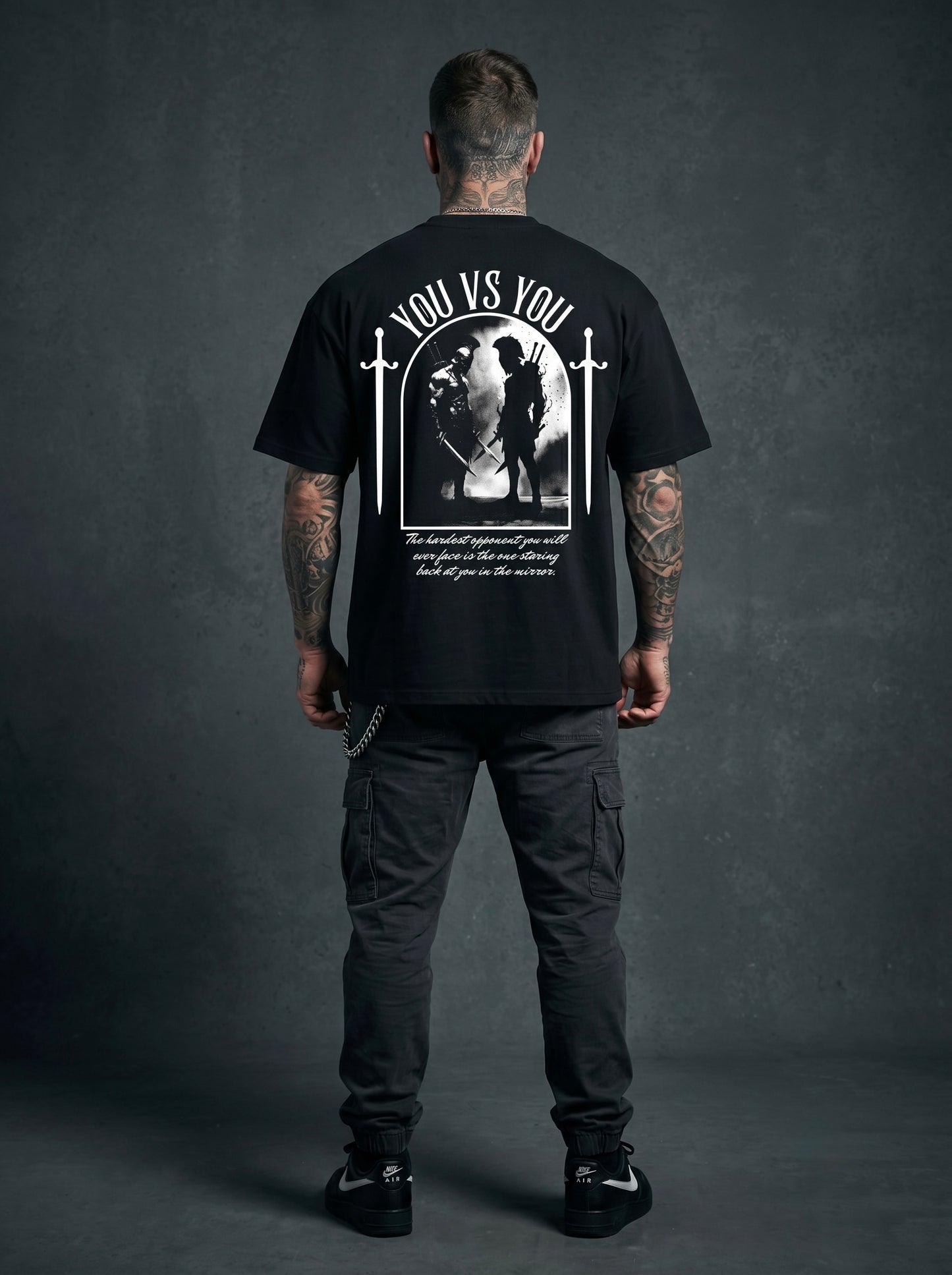 You vs You - Premium Oversized Front + Back Print Drop Shoulder Cotton T-Shirt