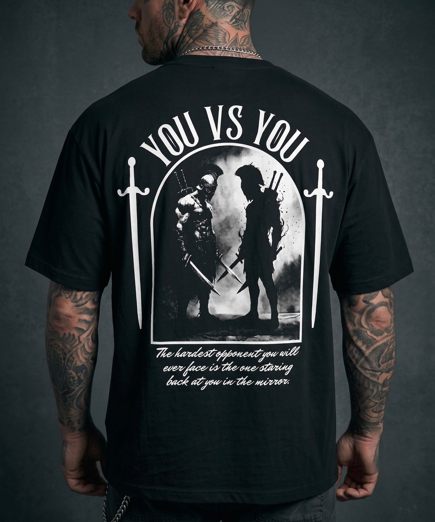 You vs You - Premium Oversized Front + Back Print Drop Shoulder Cotton T-Shirt