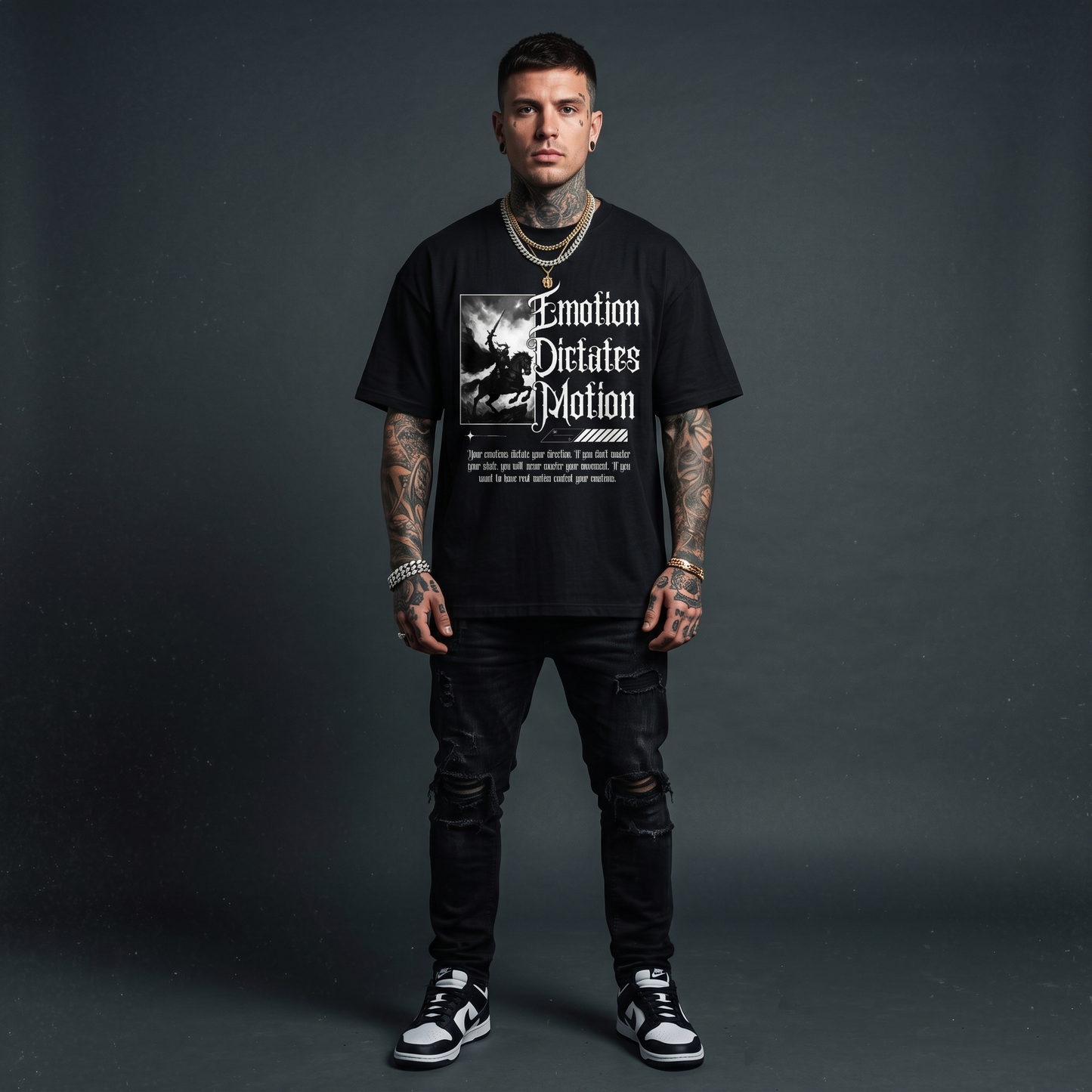 Emotion Dictates Motion - Premium Oversized Front Print Drop Shoulder Cotton T-Shirt