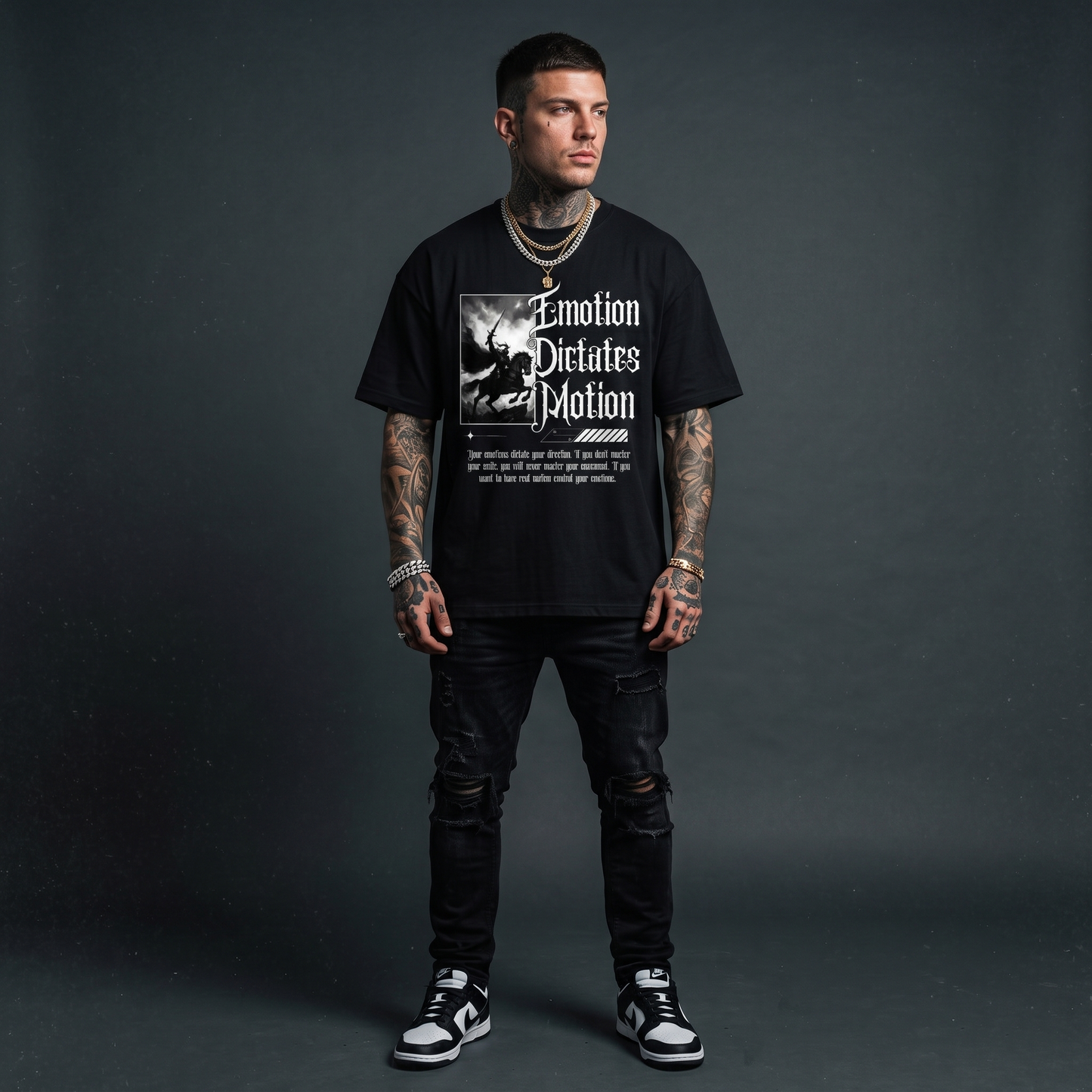 Emotion Dictates Motion - Premium Oversized Front Print Drop Shoulder Cotton T-Shirt