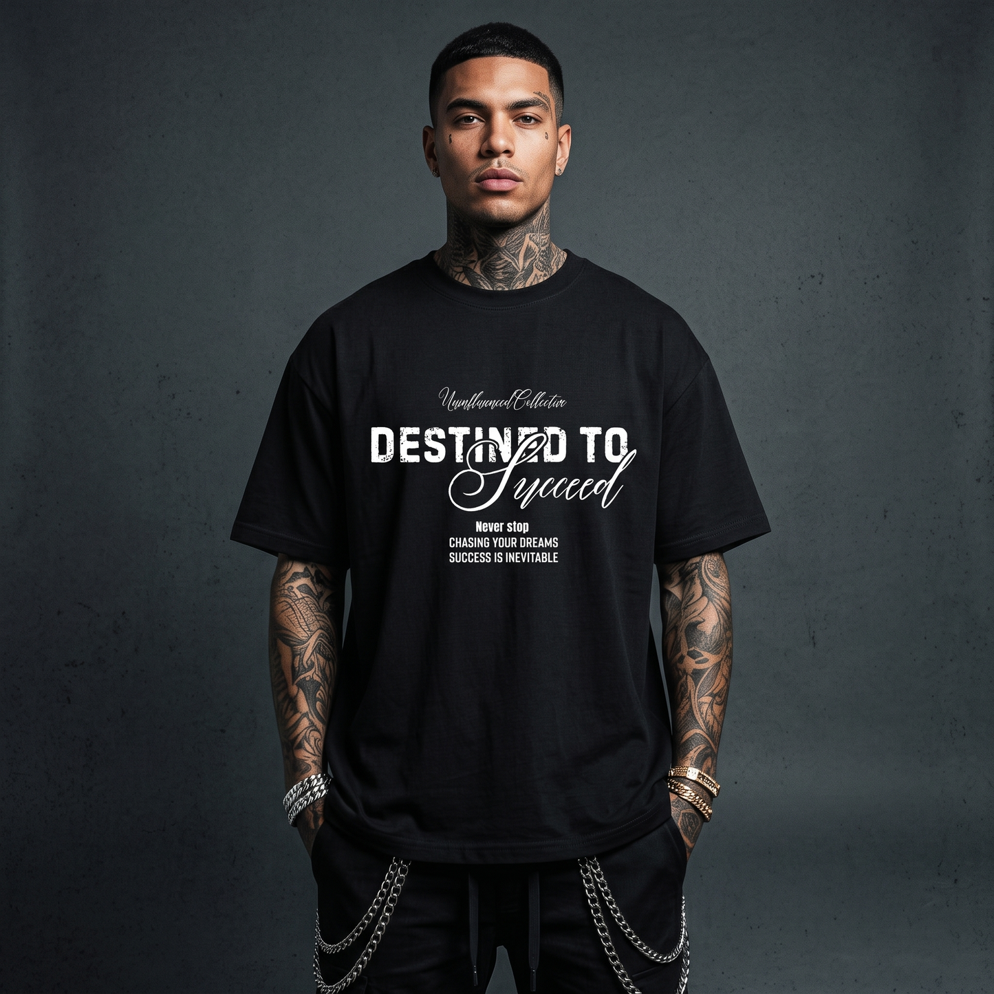 Destined To Succeed - Premium Oversized Front Print Drop Shoulder Cotton T-Shirt