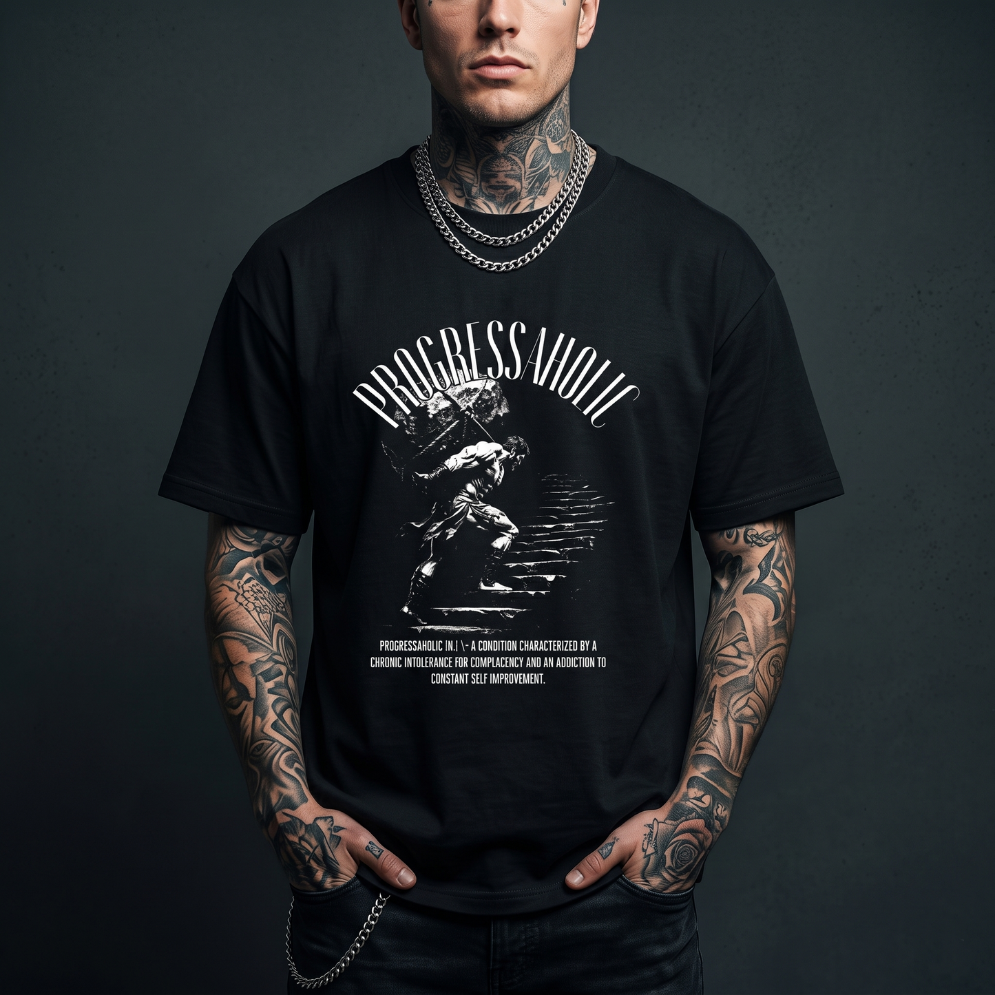 Progressaholic  - Premium Oversized Front Print Drop Shoulder Cotton T-Shirt