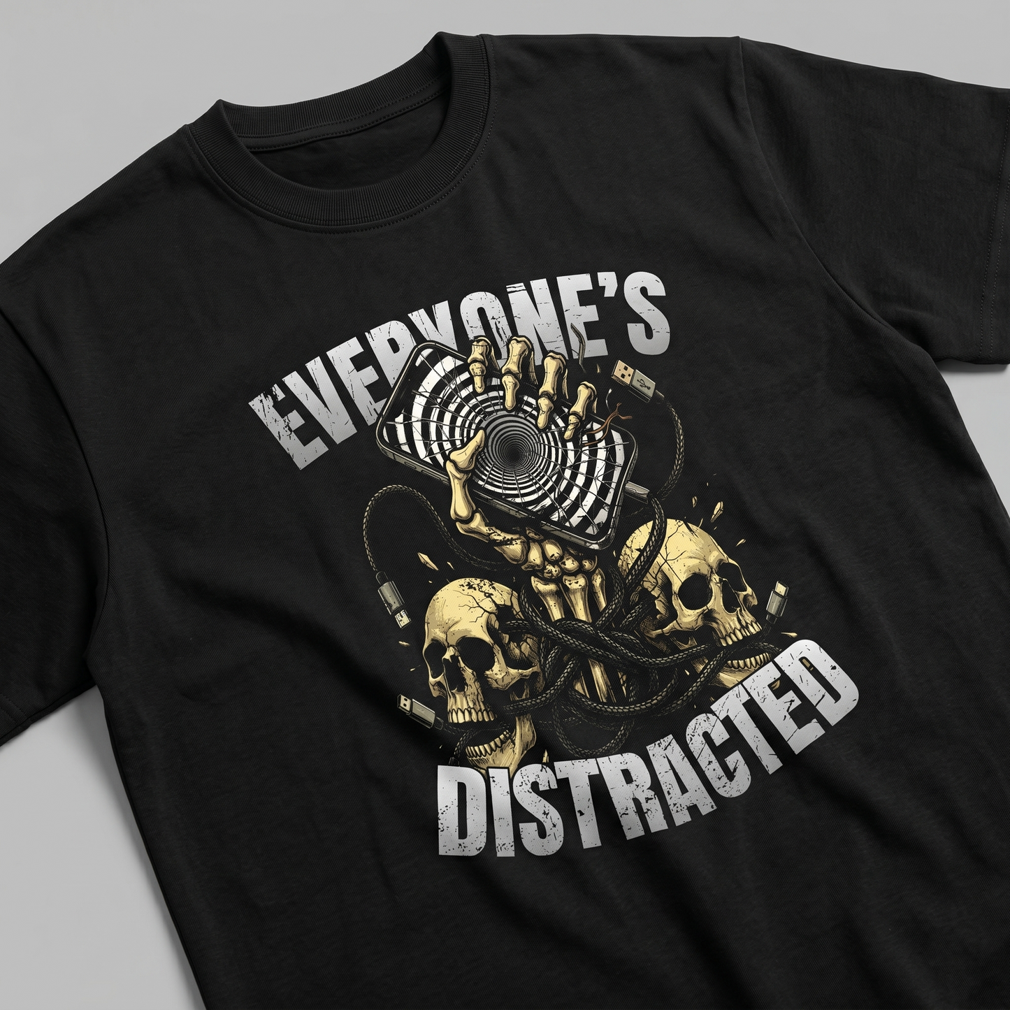 Everyone's Distracted  - Premium Oversized Front Print Drop Shoulder Cotton T-Shirt