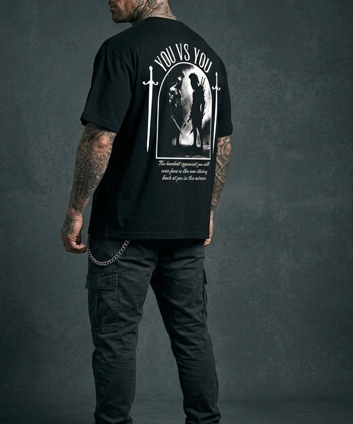 You vs You - Premium Oversized Front + Back Print Drop Shoulder Cotton T-Shirt