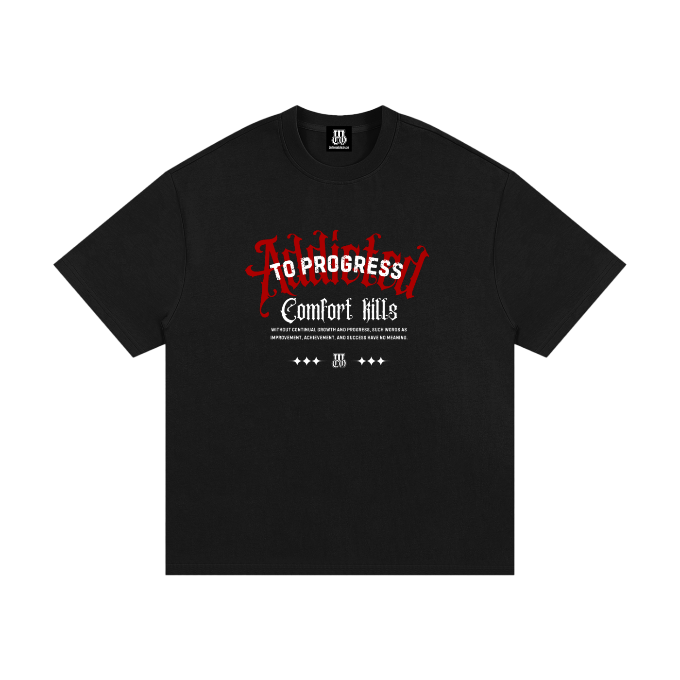 Addicted to progress - Premium Oversized Front Print Drop Shoulder Cotton T-Shirt