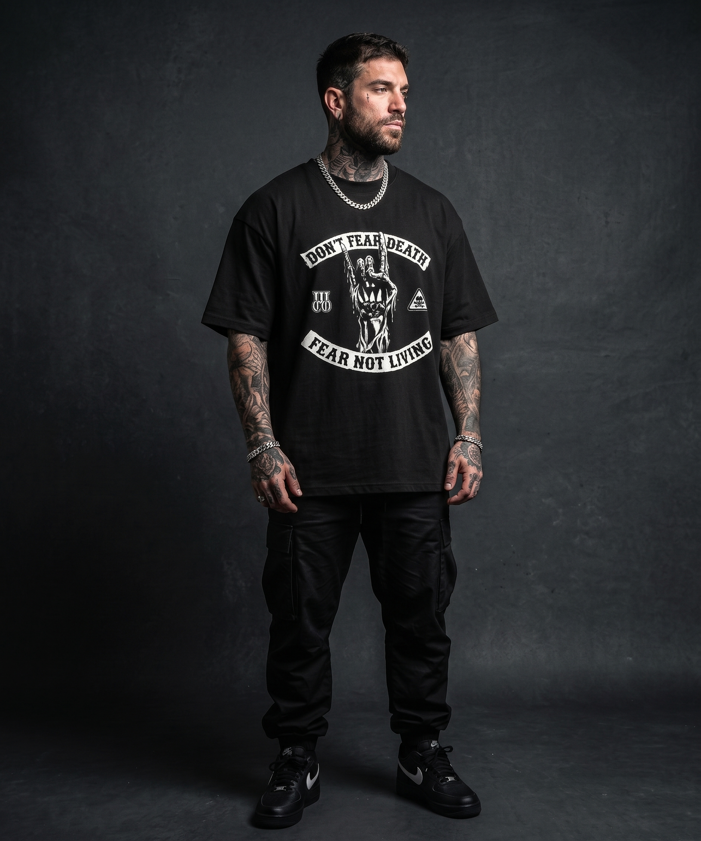Don't Fear Death, Fear Not Living - Premium Oversized Front Print Drop Shoulder Cotton T-Shirt