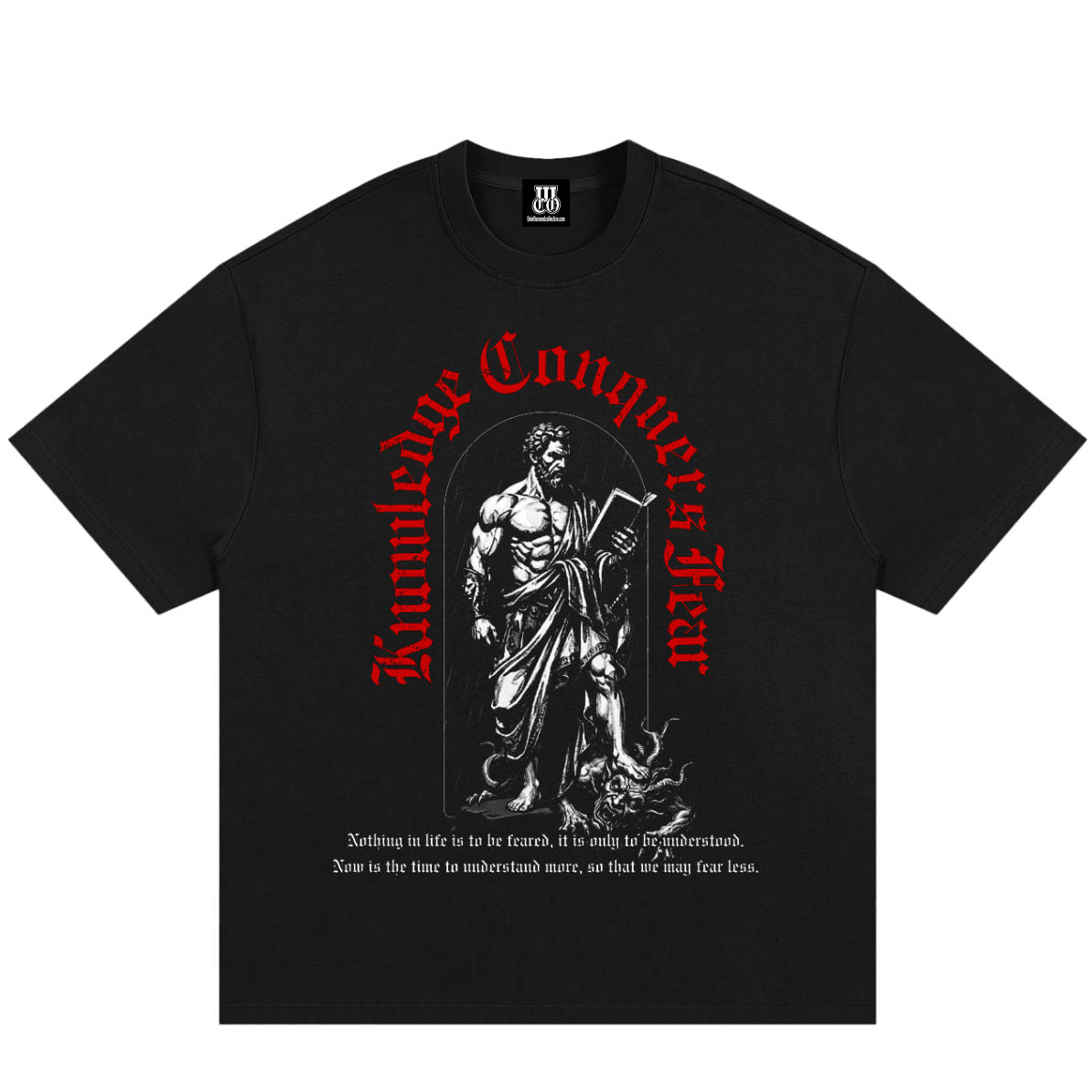 Knowledge Conquers Fear - Premium Oversized Front Print Drop Shoulder Cotton T-Shirt