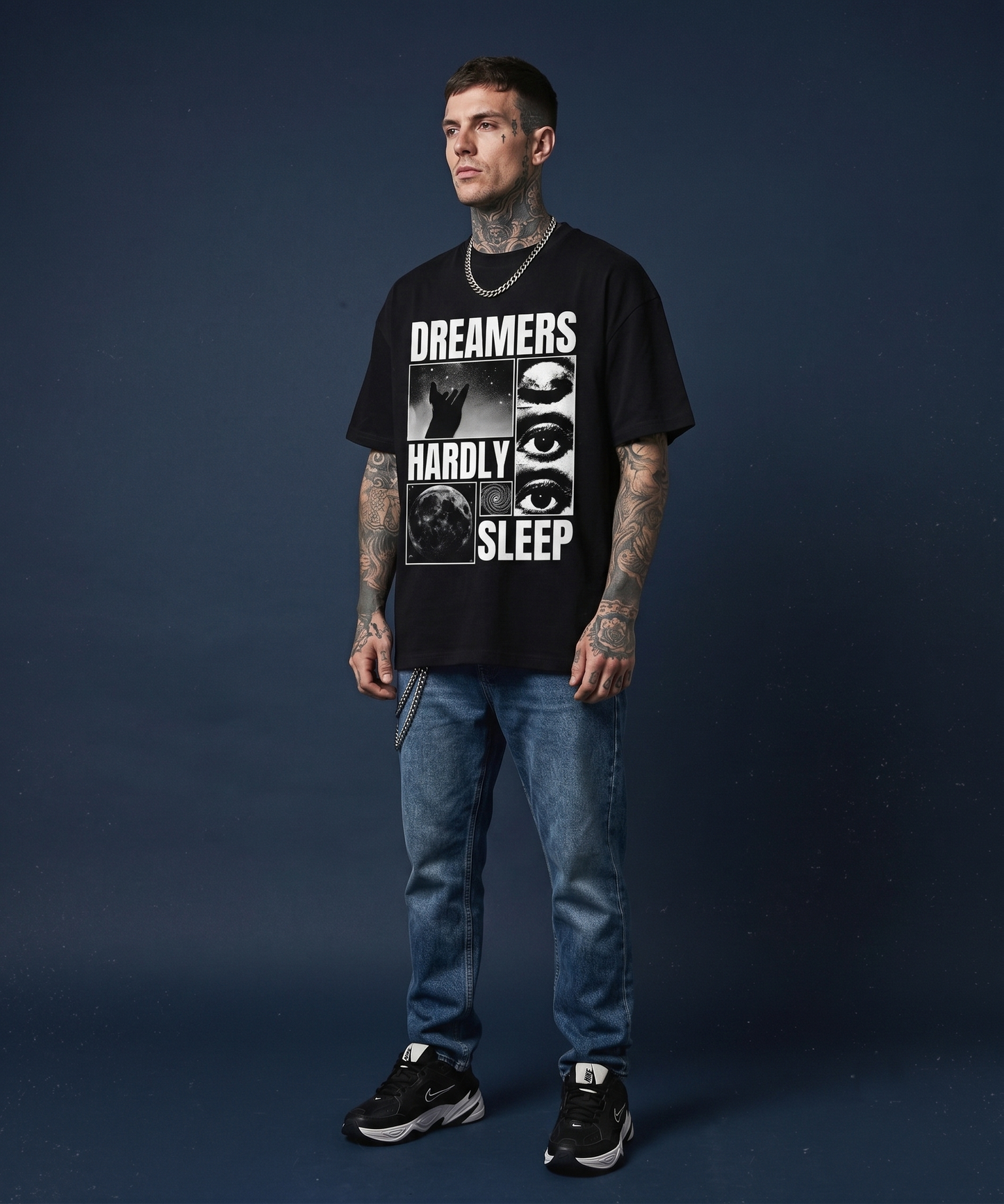 Dreamers hardly sleep - Premium Oversized Front Print Drop Shoulder Cotton T-Shirt