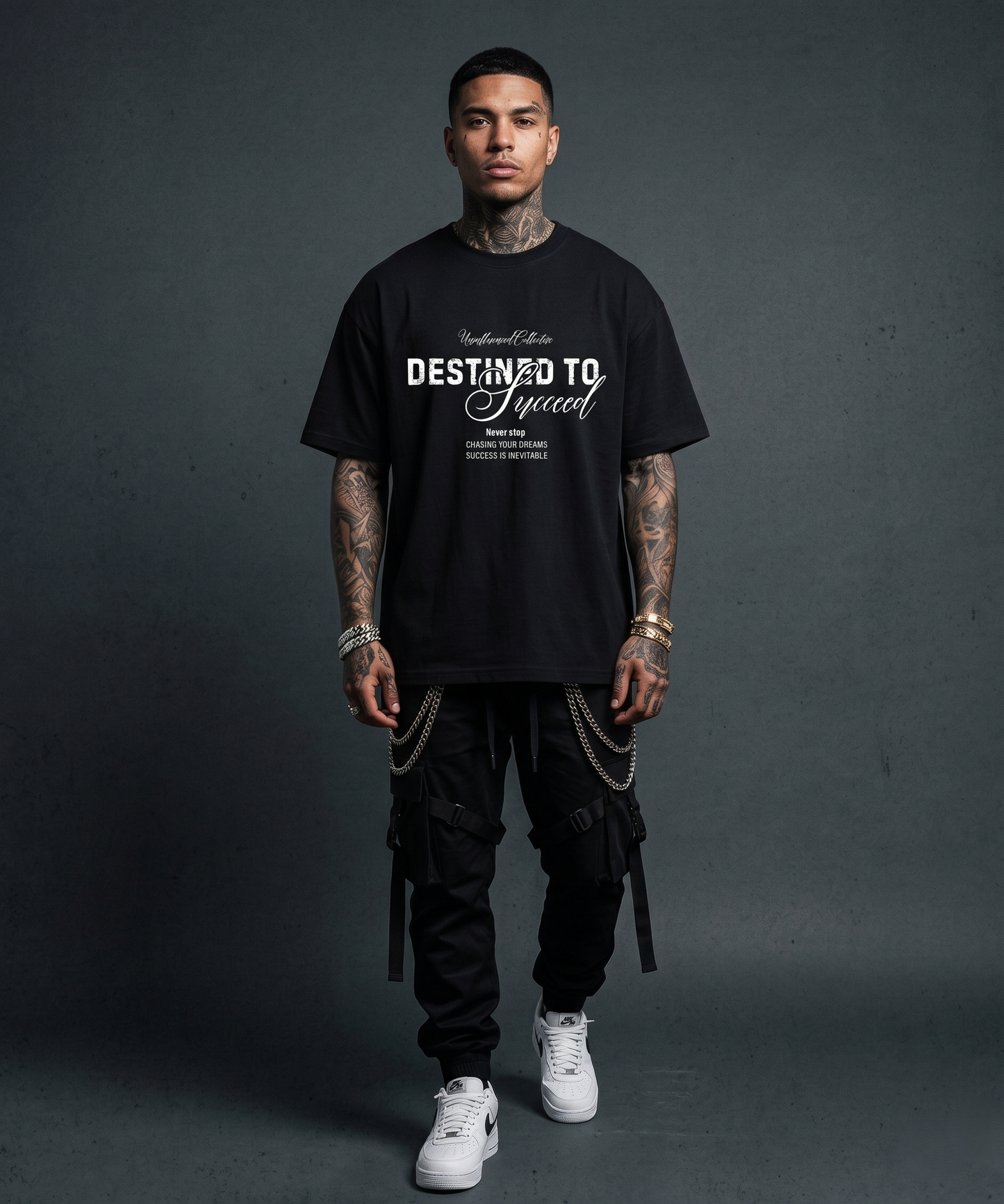 Destined To Succeed - Premium Oversized Front Print Drop Shoulder Cotton T-Shirt