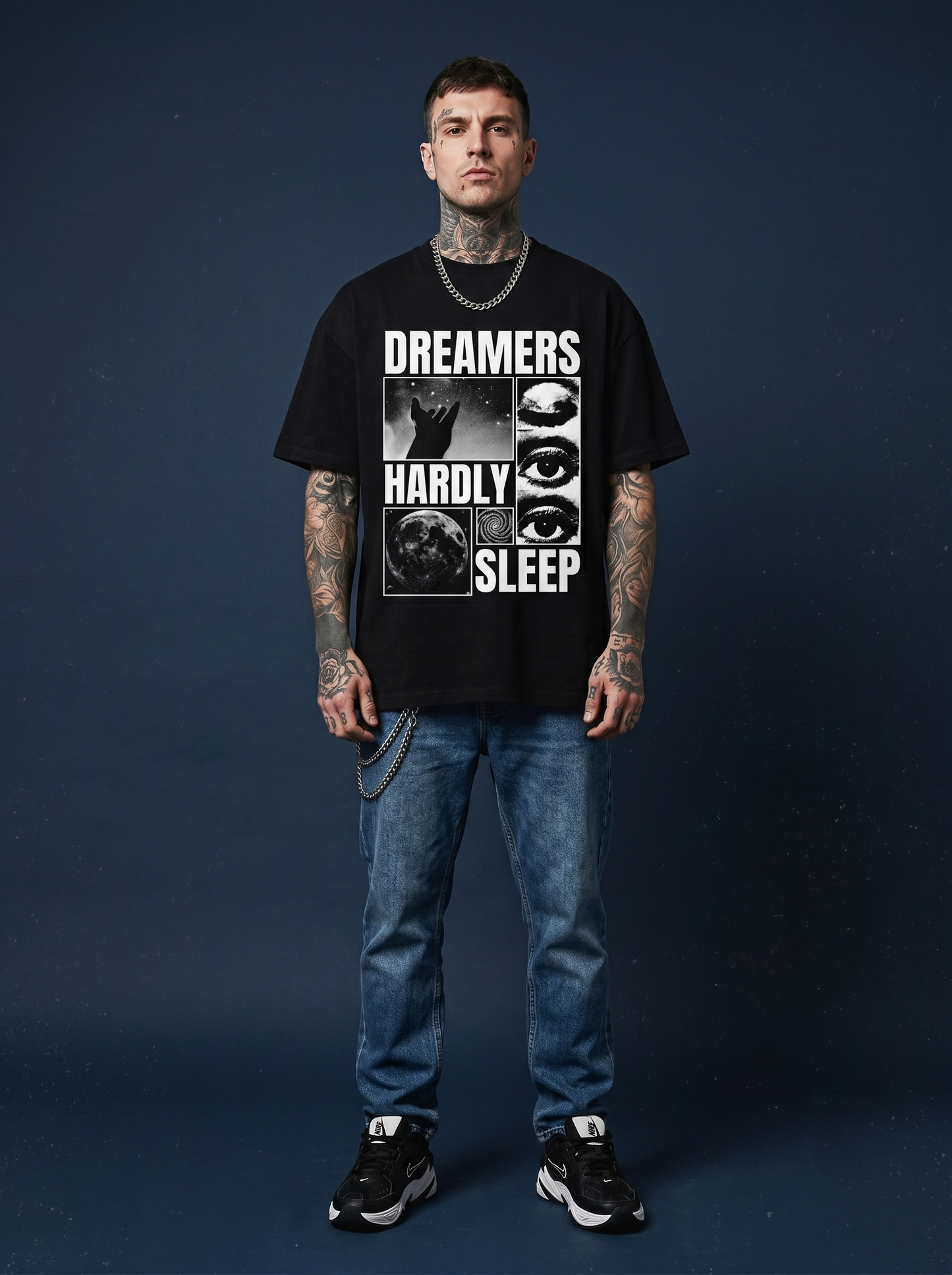 Dreamers hardly sleep - Premium Oversized Front Print Drop Shoulder Cotton T-Shirt