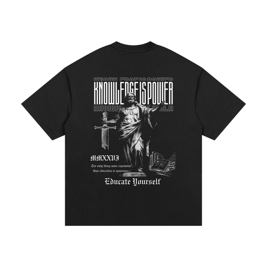 Knowledge Is Power - Premium Oversized Front + Back Print Drop Shoulder Cotton T-Shirt