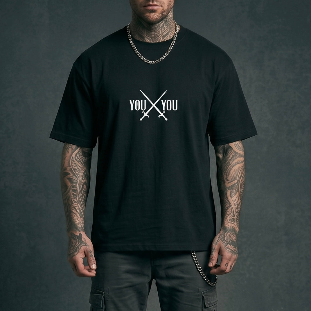 You vs You - Premium Oversized Front + Back Print Drop Shoulder Cotton T-Shirt