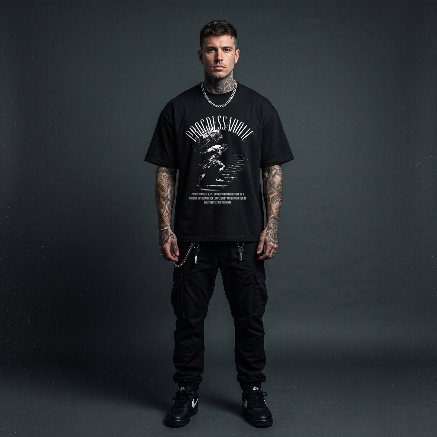Progressaholic  - Premium Oversized Front Print Drop Shoulder Cotton T-Shirt