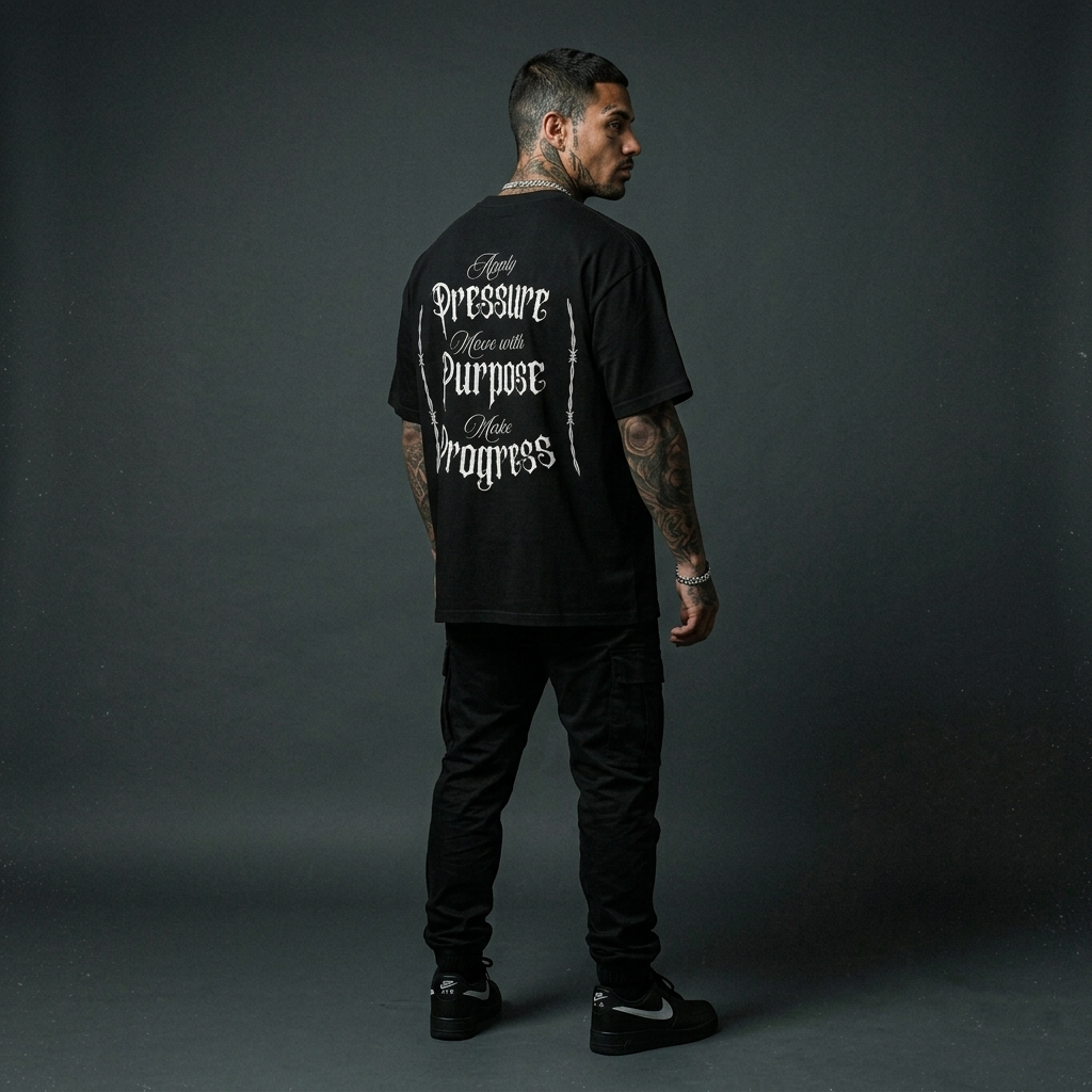 Pressure, Purpose, Progress - Premium Oversized Front + Back Print Drop Shoulder Cotton T-Shirt