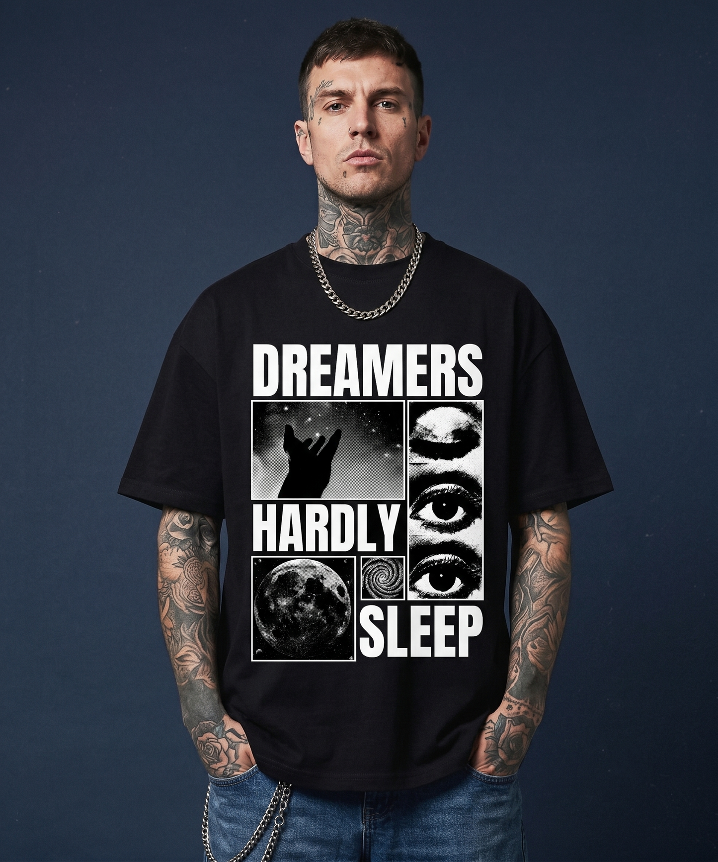 Dreamers hardly sleep - Premium Oversized Front Print Drop Shoulder Cotton T-Shirt