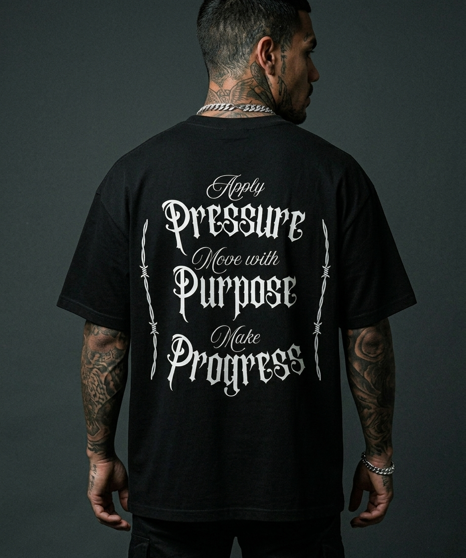 Pressure, Purpose, Progress - Premium Oversized Front + Back Print Drop Shoulder Cotton T-Shirt