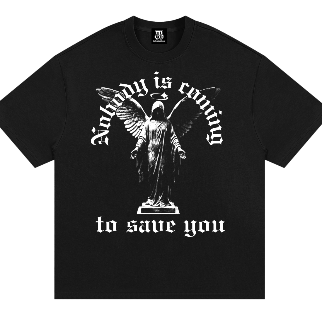 Nobody Is Coming To Stop/Save You - Premium Oversized Front + Back Print Drop Shoulder Cotton T-Shirt