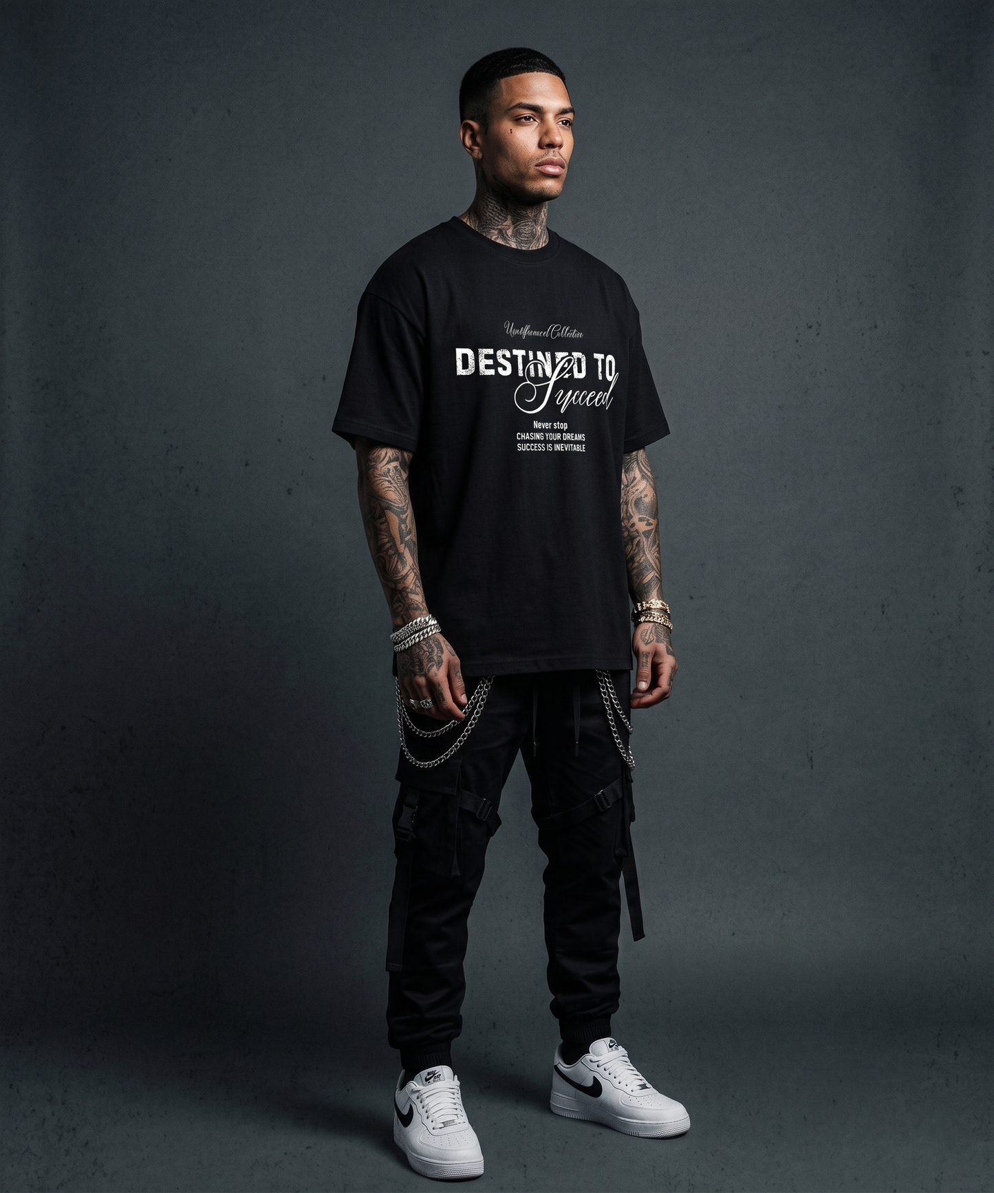 Destined To Succeed - Premium Oversized Front Print Drop Shoulder Cotton T-Shirt