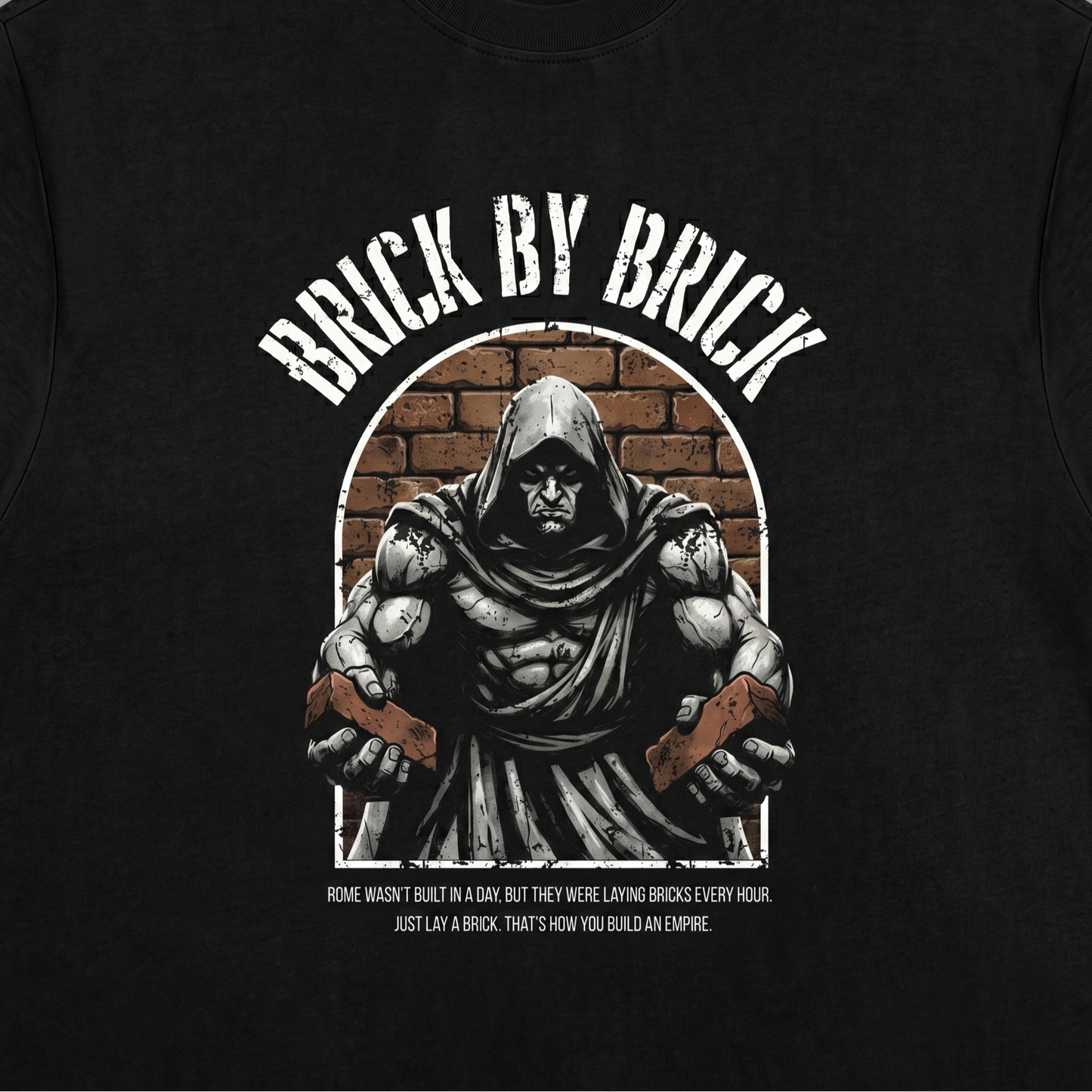 Brick By Brick - Premium Oversized Front Print Drop Shoulder Cotton T-Shirt