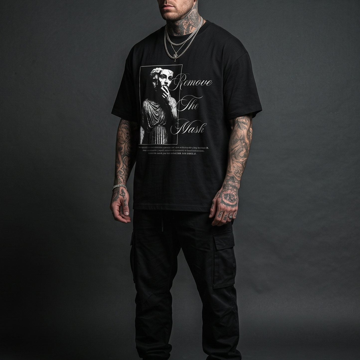Remove The Mask - Premium Oversized Front Print Drop Shoulder Cotton T-Shirt