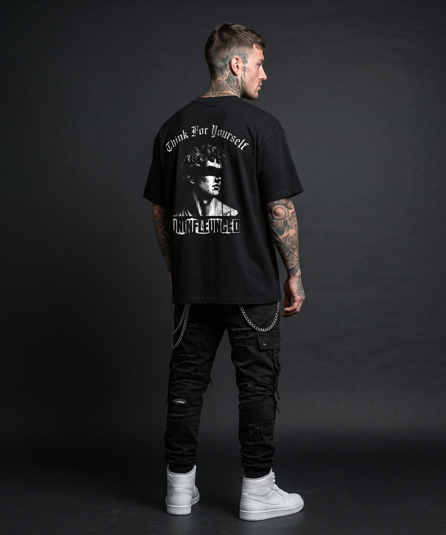 Think For Yourself - Premium Oversized Front + Back Print Drop Shoulder Cotton T-Shirt