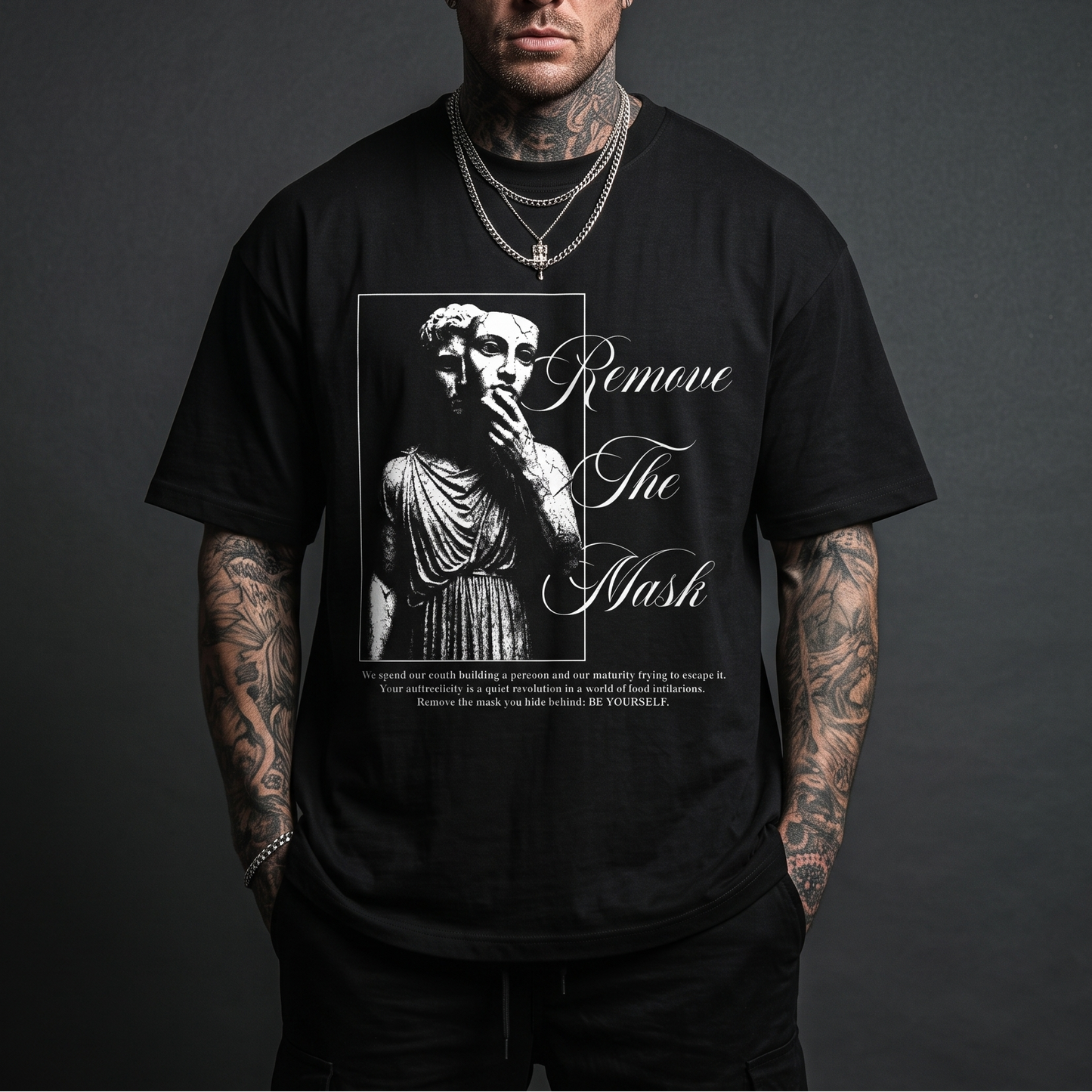 Remove The Mask - Premium Oversized Front Print Drop Shoulder Cotton T-Shirt