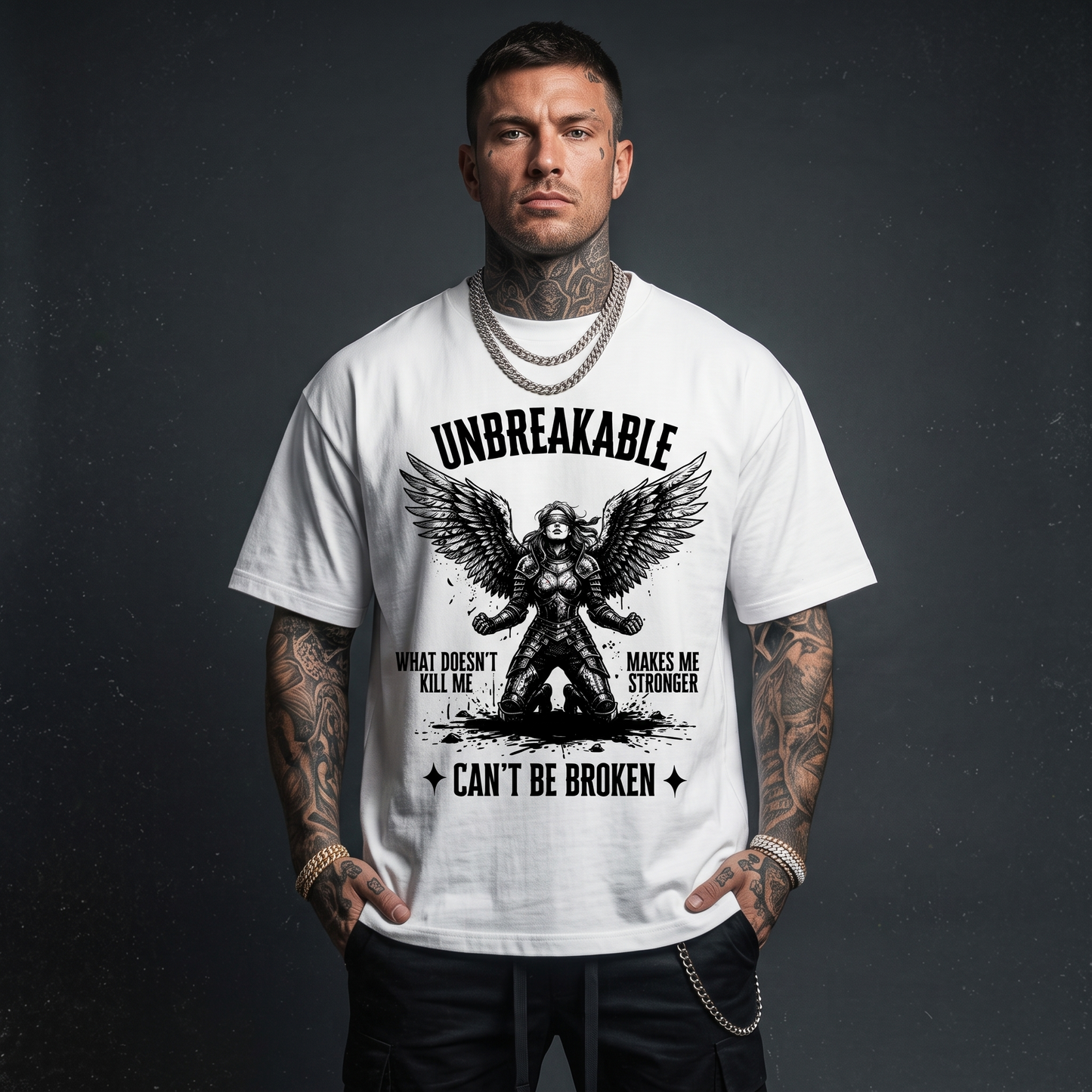 Can't be broken - Premium Oversized Front Print Drop Shoulder Cotton T-Shirt