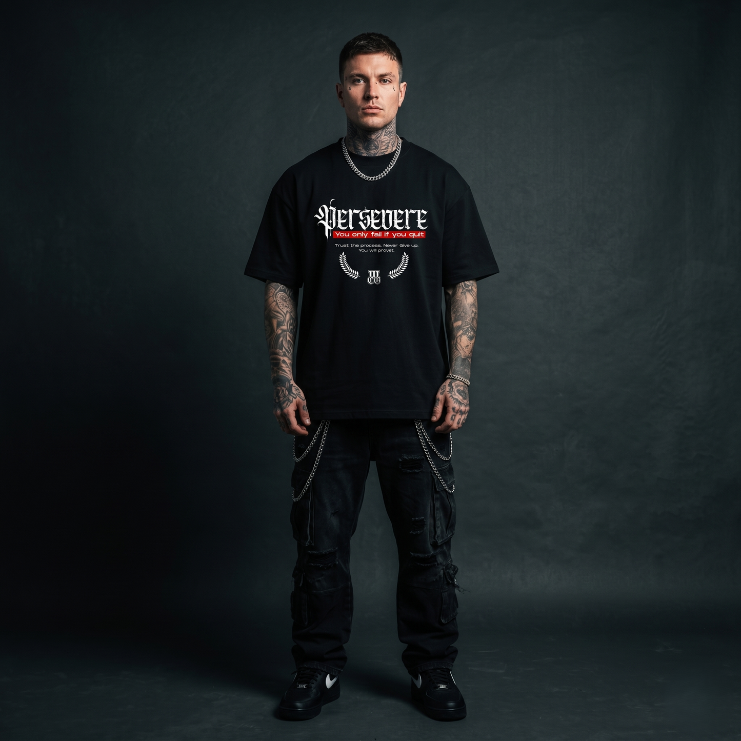 Persevere - Premium Oversized Front Print Drop Shoulder Cotton T-Shirt