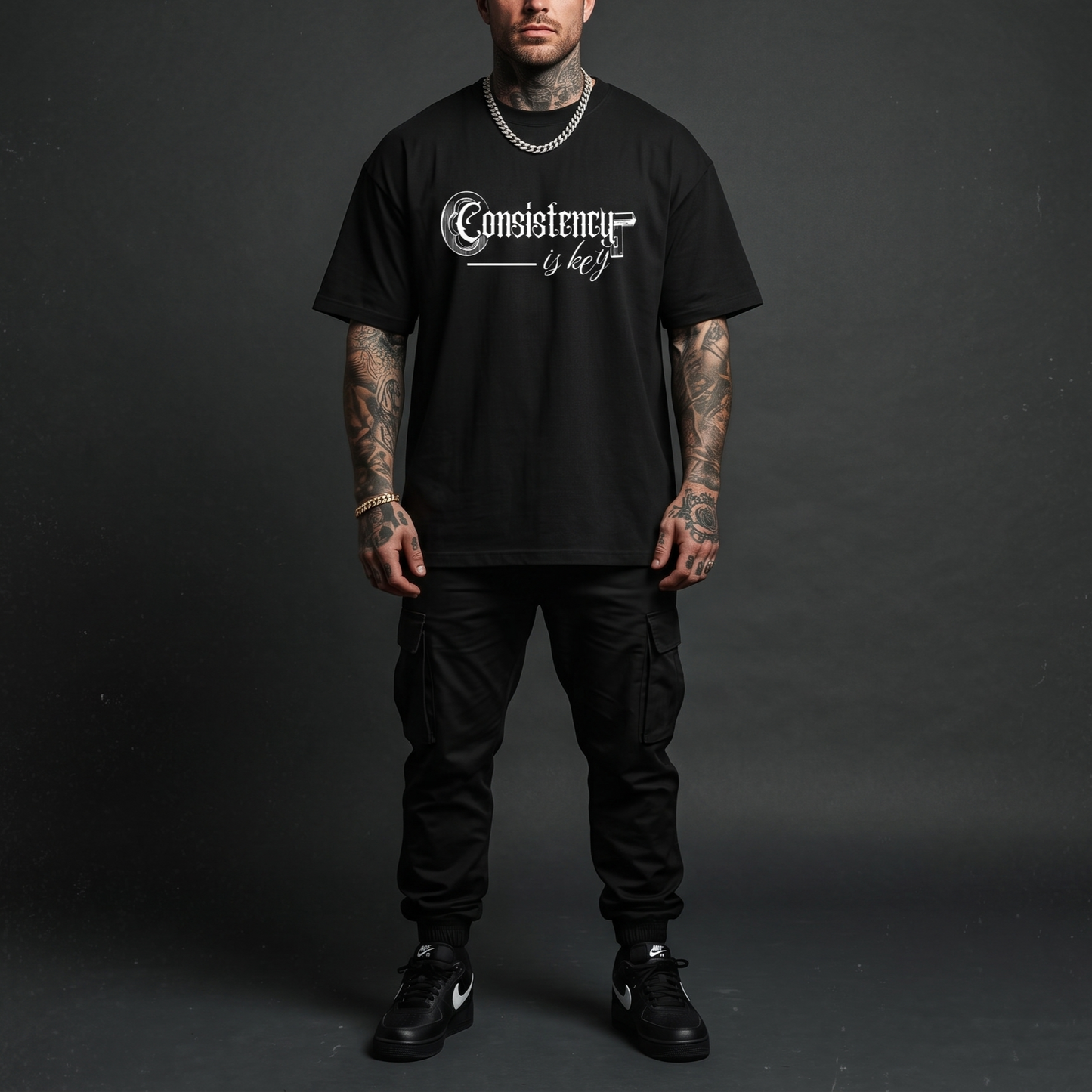 Consistency is key - Premium Oversized Front Print Drop Shoulder Cotton T-Shirt