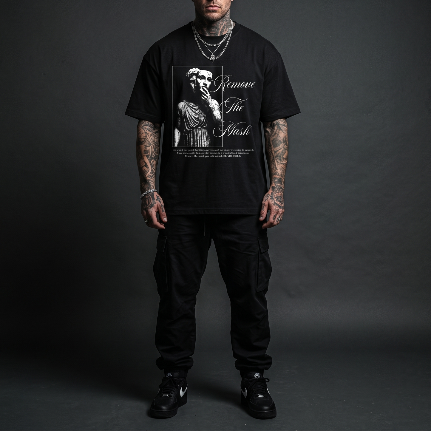 Remove The Mask - Premium Oversized Front Print Drop Shoulder Cotton T-Shirt