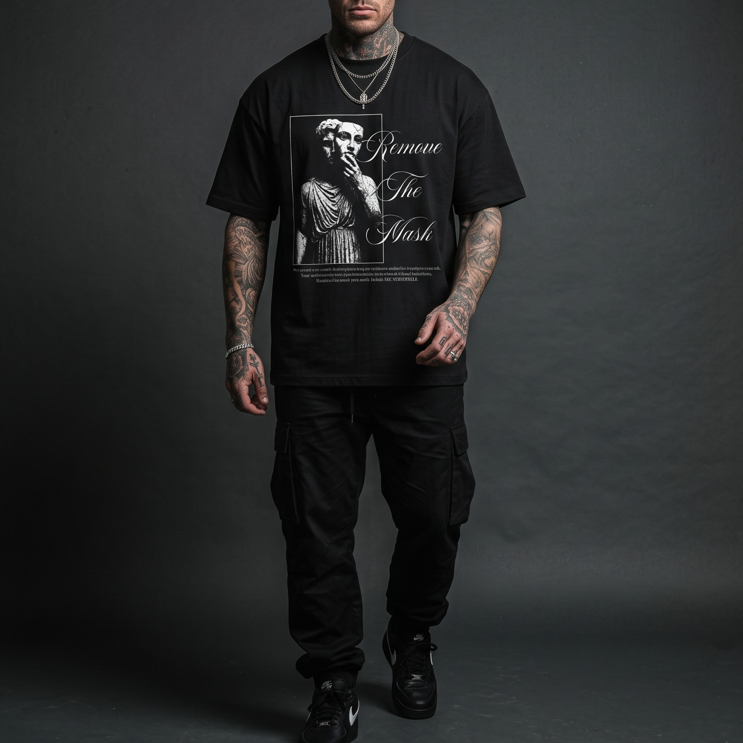Remove The Mask - Premium Oversized Front Print Drop Shoulder Cotton T-Shirt