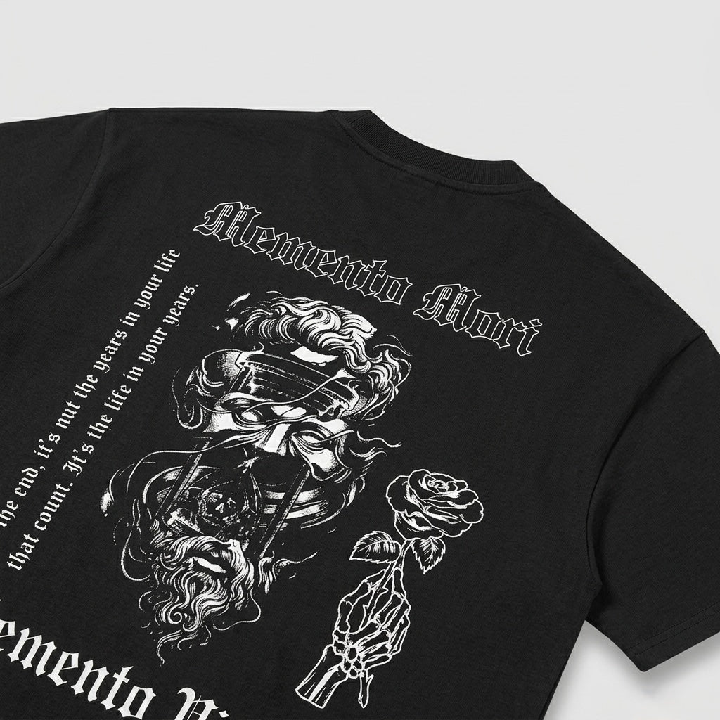 Memento Mori/Vivere - Premium Oversized Front + Back Print Drop Shoulder Cotton T-Shirt