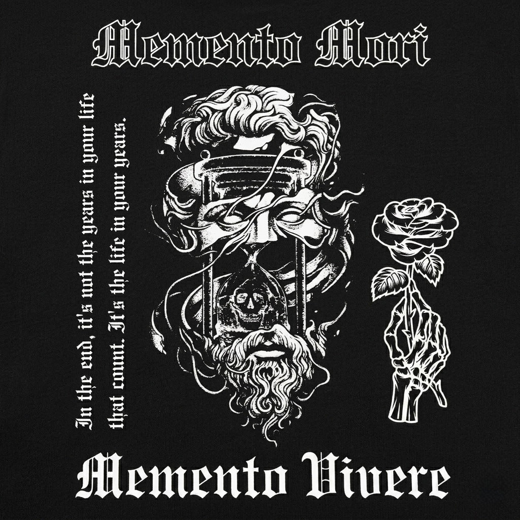 Memento Mori/Vivere - Premium Oversized Front + Back Print Drop Shoulder Cotton T-Shirt