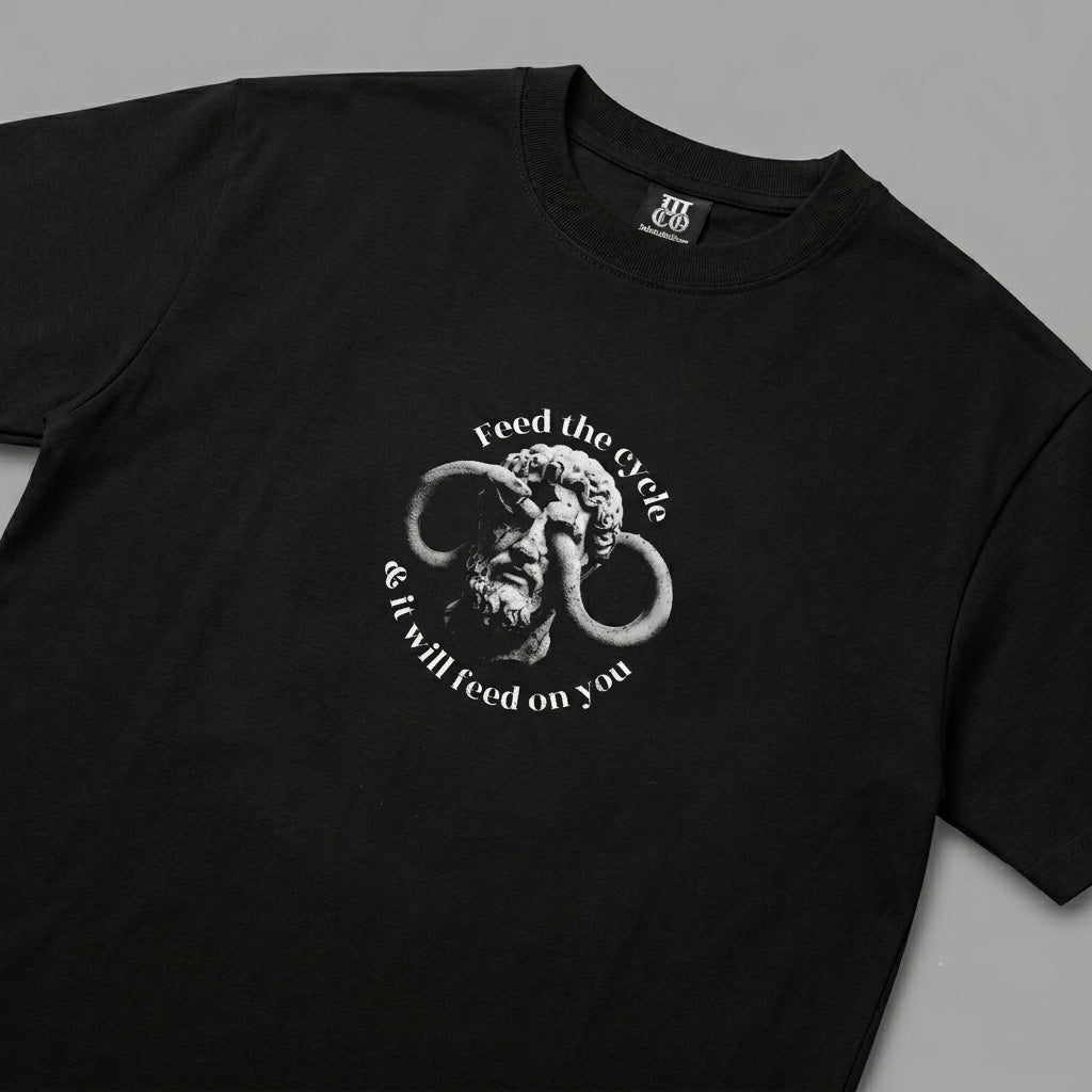 Stop Feeding The Cycle - Premium Oversized Front + Back Print Drop Shoulder Cotton T-Shirt