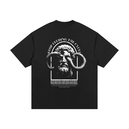 Stop Feeding The Cycle - Premium Oversized Front + Back Print Drop Shoulder Cotton T-Shirt