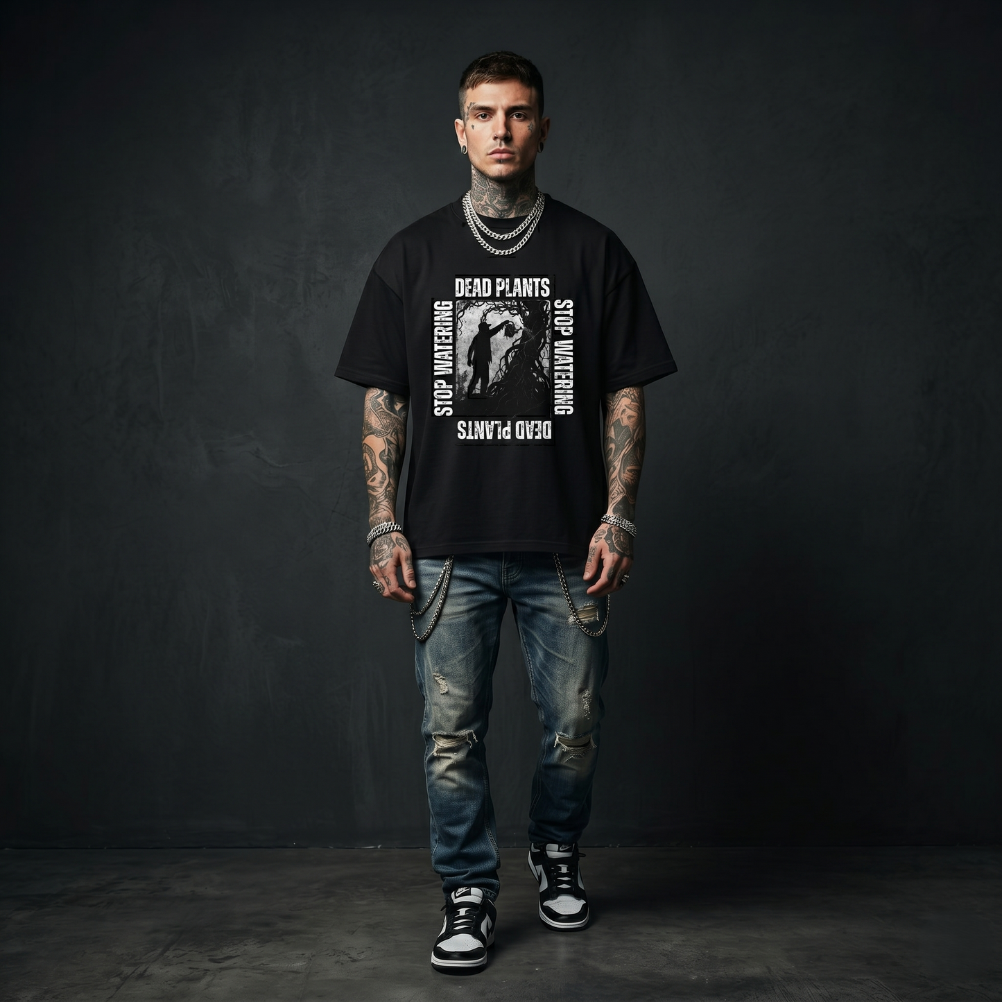 Stop Watering Dead Plants - Premium Oversized Front Print Drop Shoulder Cotton T-Shirt