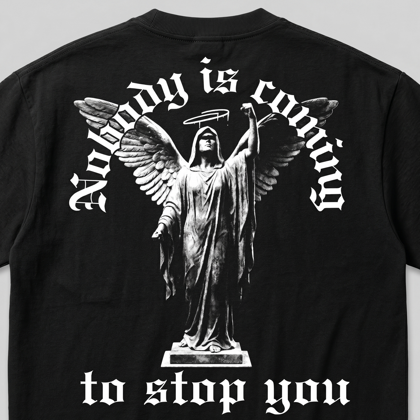 Nobody Is Coming To Stop/Save You - Premium Oversized Front + Back Print Drop Shoulder Cotton T-Shirt