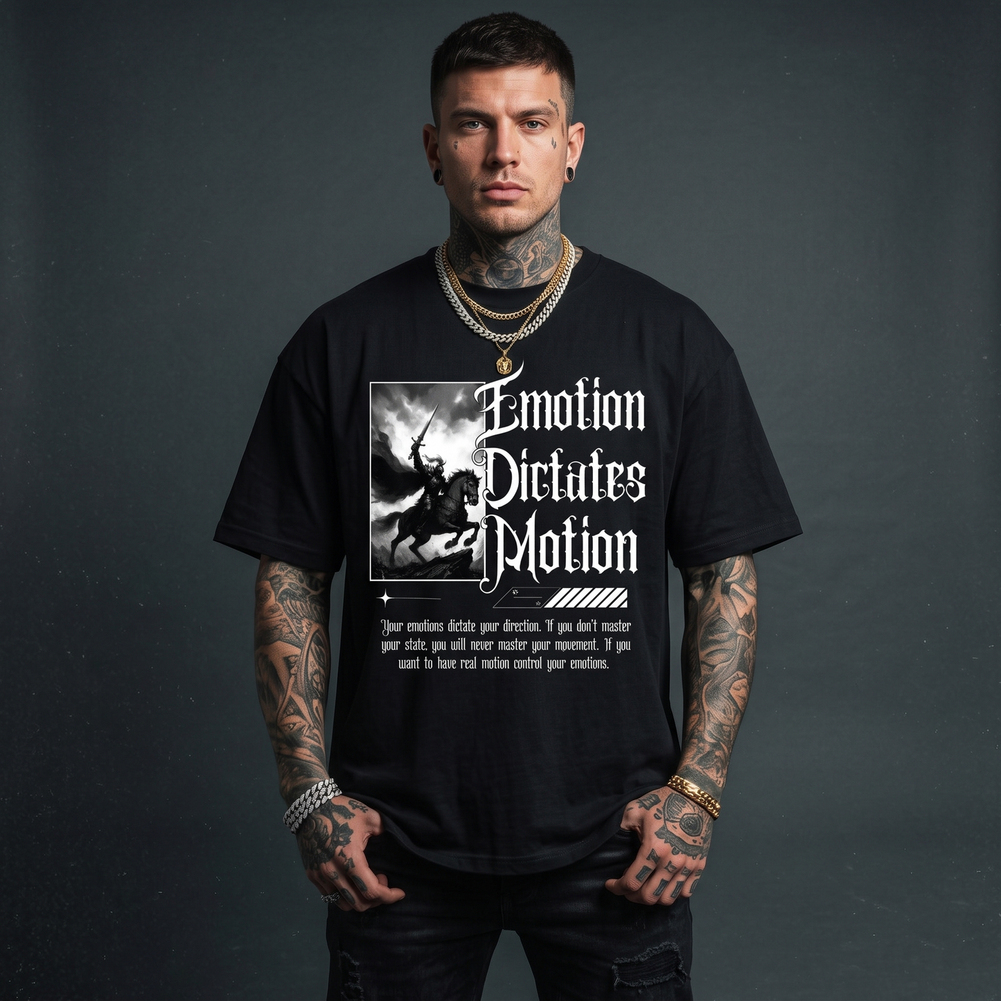 Emotion Dictates Motion - Premium Oversized Front Print Drop Shoulder Cotton T-Shirt