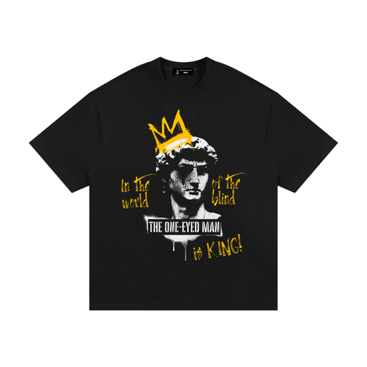 The One-eyed Man Is King - Premium Oversized Front Print Drop Shoulder Cotton T-Shirt