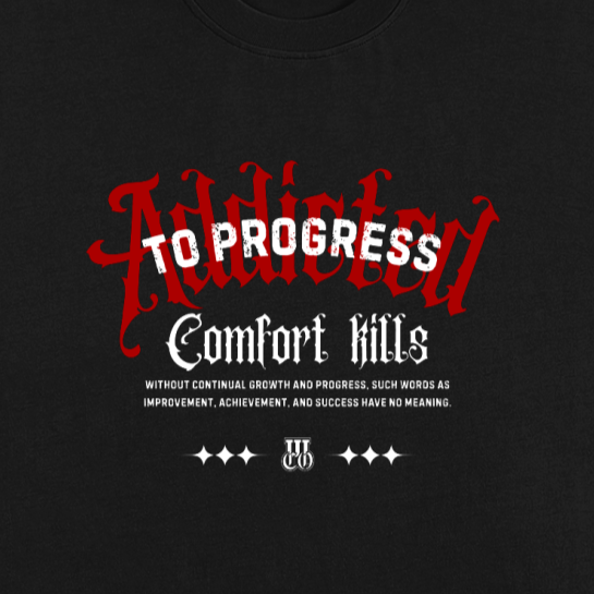 Addicted to progress - Premium Oversized Front Print Drop Shoulder Cotton T-Shirt