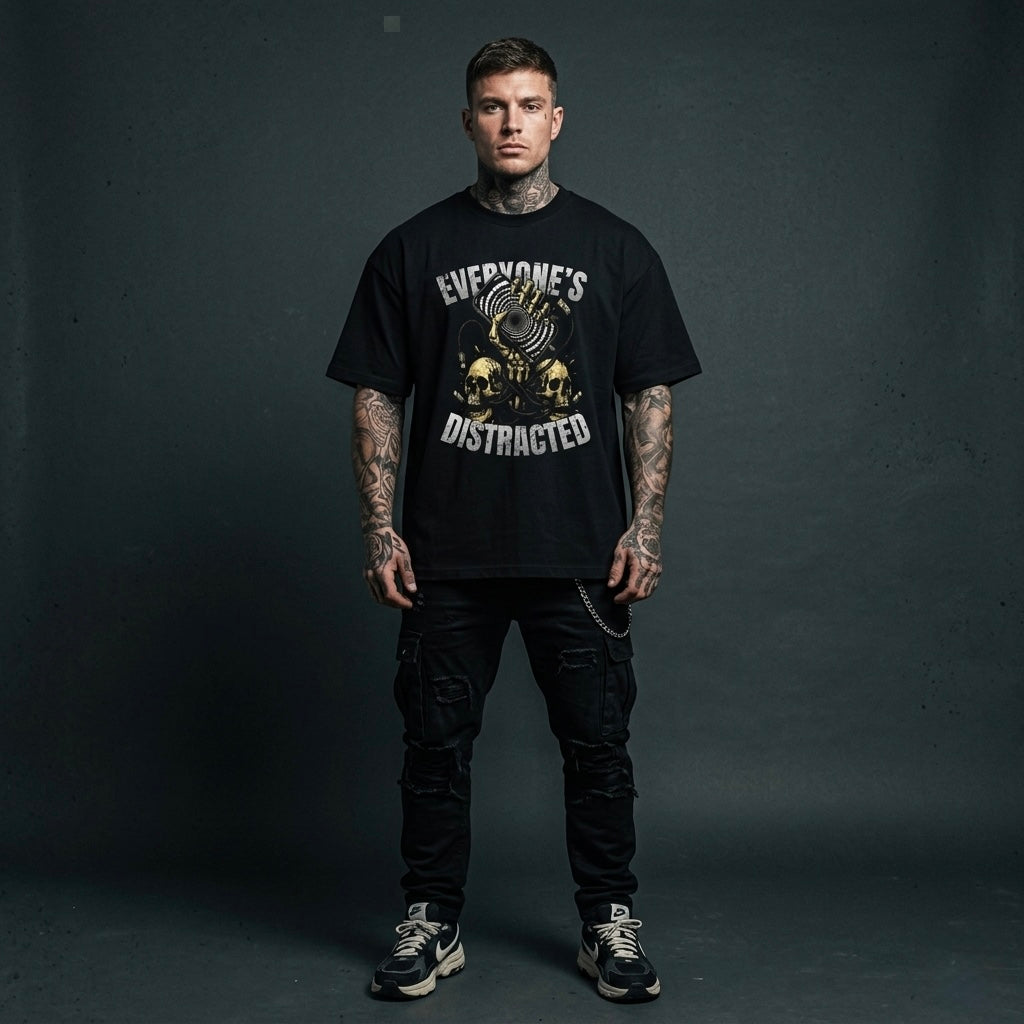 Everyone's Distracted  - Premium Oversized Front Print Drop Shoulder Cotton T-Shirt