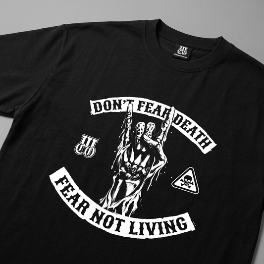 Don't Fear Death, Fear Not Living - Premium Oversized Front Print Drop Shoulder Cotton T-Shirt