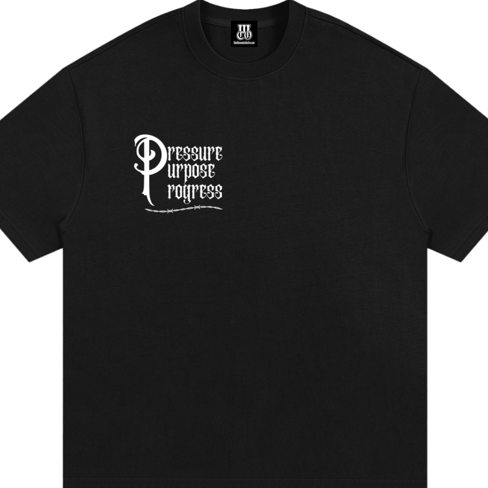 Pressure, Purpose, Progress - Premium Oversized Front + Back Print Drop Shoulder Cotton T-Shirt