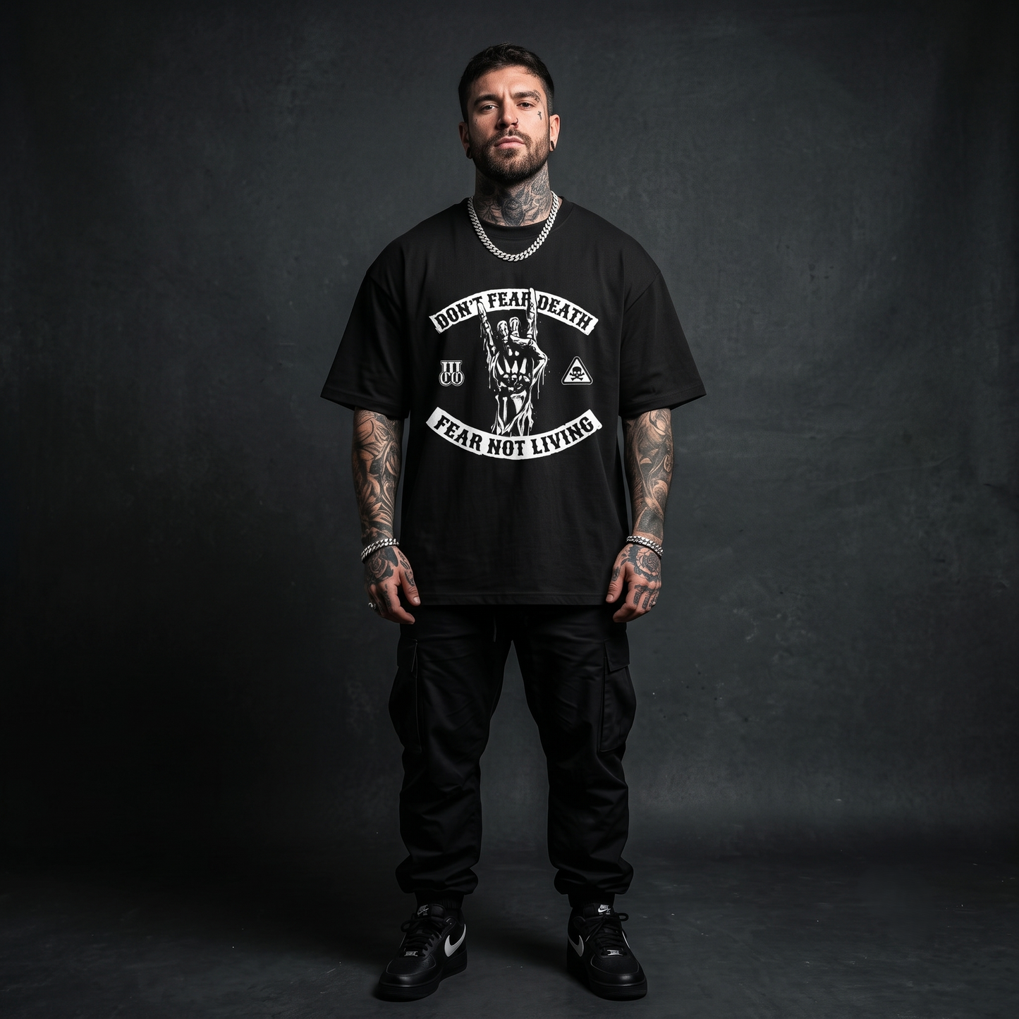 Don't Fear Death, Fear Not Living - Premium Oversized Front Print Drop Shoulder Cotton T-Shirt